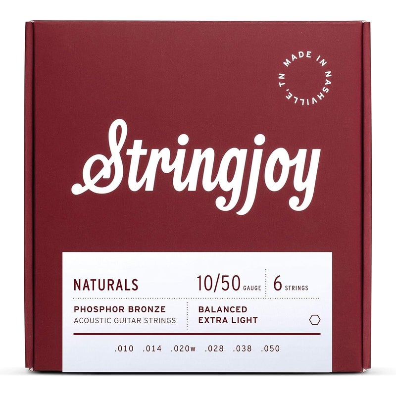Stringjoy NB1050 Naturals Phosphor Bronze Acoustic Guitar Strings, 10-50 Extra Light Gauge, Guitar Strings Acoustic 6 String Set for Clear Tones, Durable Super Light Acoustic Guitar Strings - Image 1